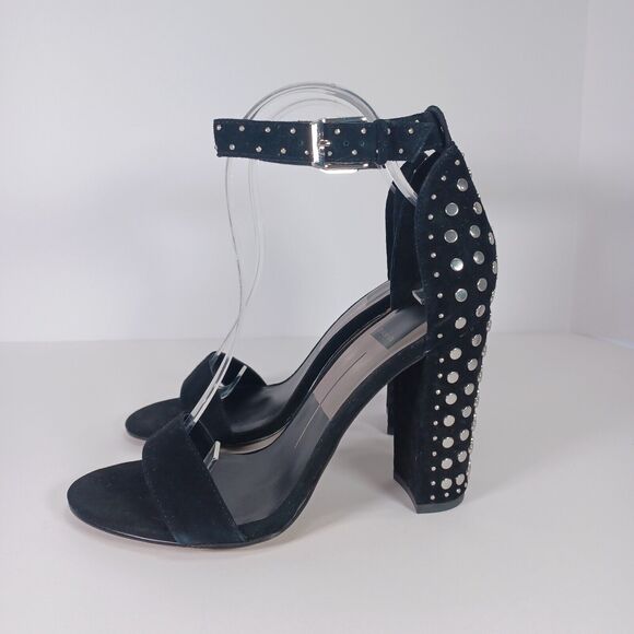 Dolce Vita Size 8 HENDRIX Black Suede Ankle Strap 4" Block Heel Stud Sandals - Picture 2 of 11